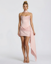 Lux | Draped Halter Asymmetric Sash Corset Mini Dress