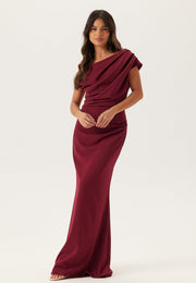 Kiara | Burgundy One-Shoulder Draped Maxi Dress