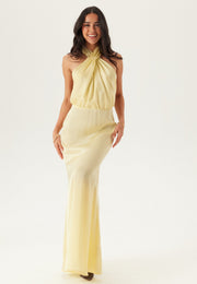 Lola | Buttery Yellow Halterneck Satin Maxi Dress