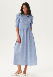 Lisa | Blue Smocked Midi Dress