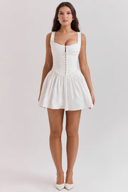 Cupido | White Stretch Twill Mini Dress – Romantic Tulle Layered Date Night Gown