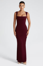 Grace | Burgundy Square Neckline Sculpting Maxi Dress