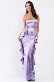 Tiffany | Lilac Strapless Satin Sweetheart Cut-Out Maxi Dress