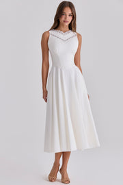 Eef | White Sculpted Stretch Cotton Midi Dress