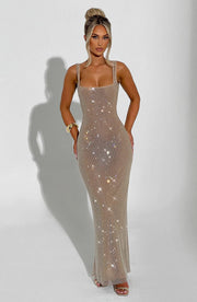 Madelyn | Rhinestone Embellished Stretch Net Maxi Dress