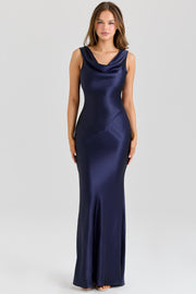 Felicia | Deep Sapphire Satin Cowl Neck Maxi Dress