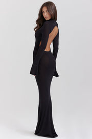 Sancha | Sheer Backless Black Knit Maxi Dress